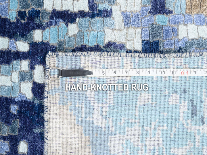 3'10" x 11'8" New Hand Knotted Blue Wool & Silk Runner Oriental Rug - MOA10262650