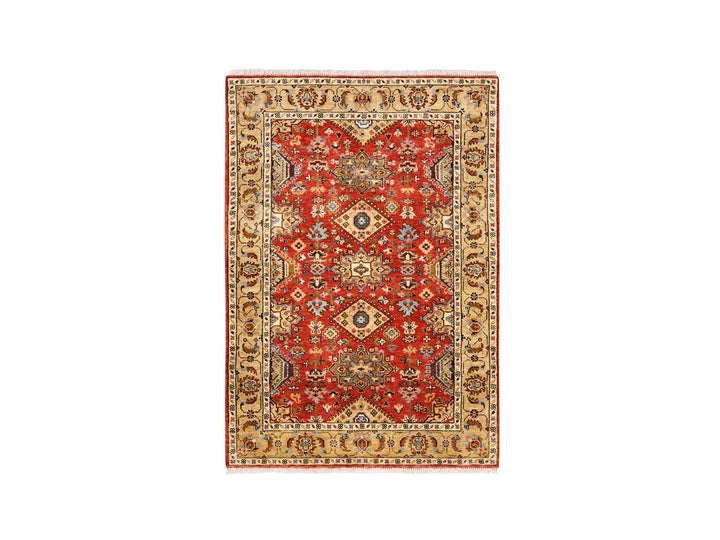 4'1" x 6'0" New Hand Knotted Red Wool Rectangle Oriental Rug - MOA10262651