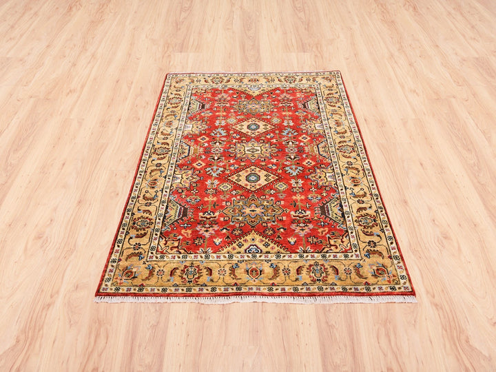 4'1" x 6'0" New Hand Knotted Red Wool Rectangle Oriental Rug - MOA10262651