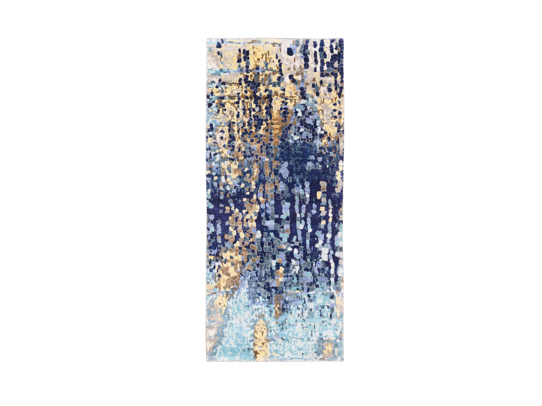 2'6" x 5'10" New Hand Knotted Blue Wool & Silk Runner Oriental Rug - MOA10262661