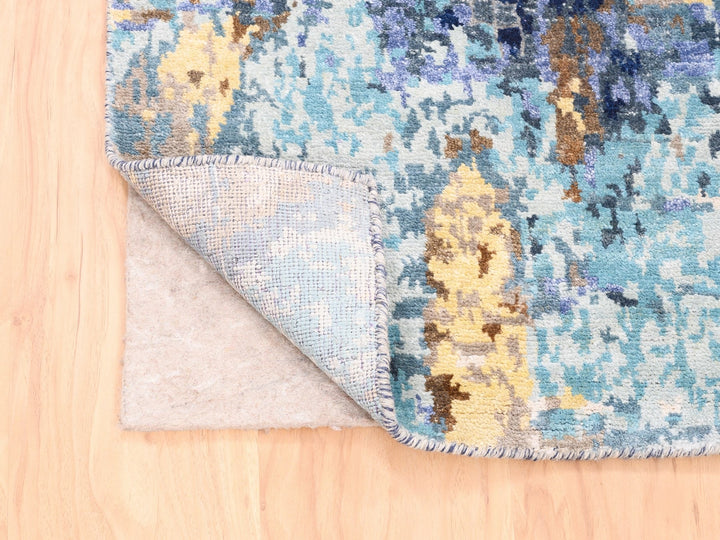 2'6" x 5'10" New Hand Knotted Blue Wool & Silk Runner Oriental Rug - MOA10262661