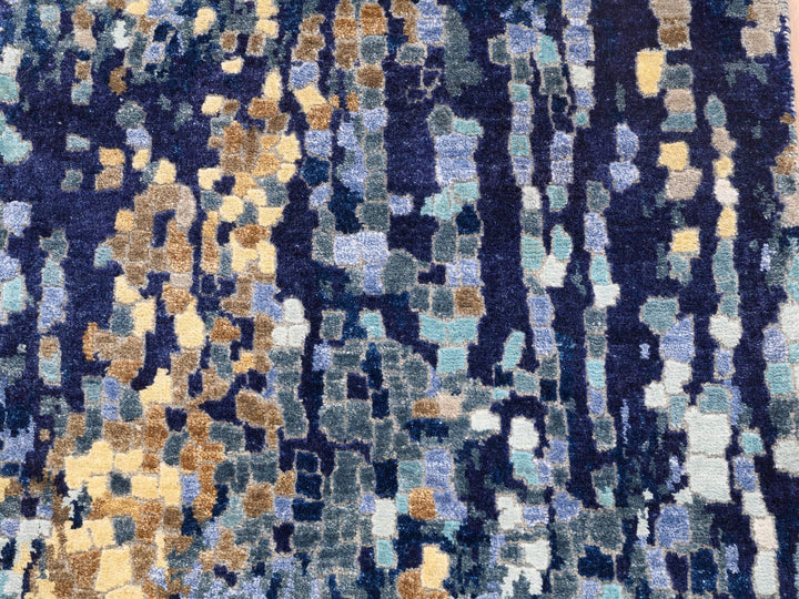 2'6" x 5'10" New Hand Knotted Blue Wool & Silk Runner Oriental Rug - MOA10262661