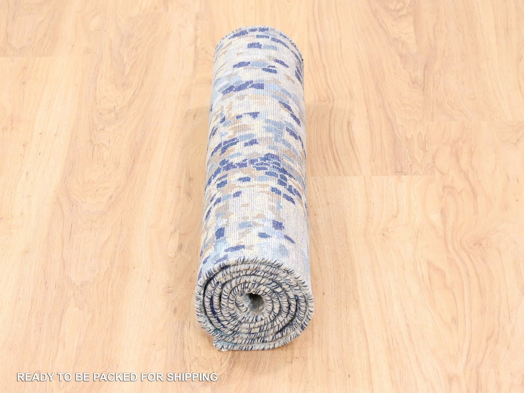 2'6" x 5'10" New Hand Knotted Blue Wool & Silk Runner Oriental Rug - MOA10262661