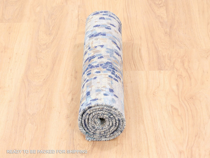 2'6" x 5'10" New Hand Knotted Blue Wool & Silk Runner Oriental Rug - MOA10262661