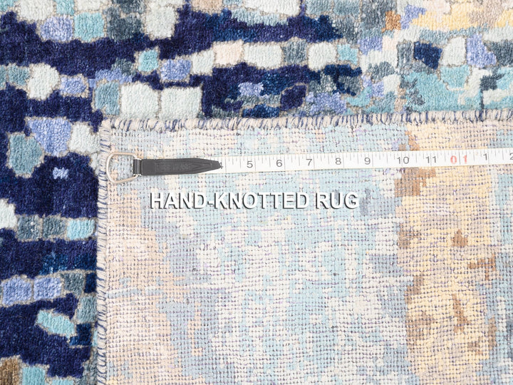 2'6" x 5'10" New Hand Knotted Blue Wool & Silk Runner Oriental Rug - MOA10262661