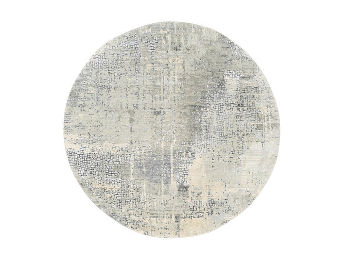 5'9" x 5'10" New Hand Knotted Grey Wool & Silk Round Oriental Rug - MOA10262682