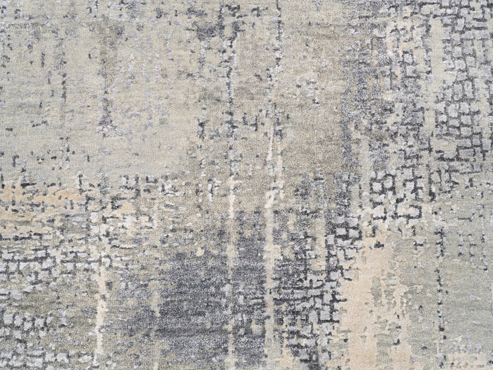 4'10" x 4'10" New Hand Knotted Grey Wool & Silk Round Oriental Rug - MOA10262683