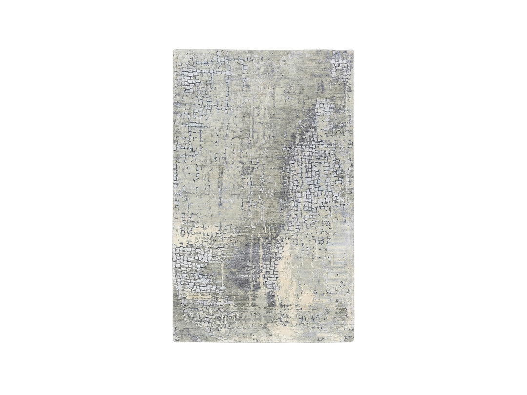 3'0" x 5'0" New Hand Knotted Grey Wool & Silk Rectangle Oriental Rug - MOA10262686