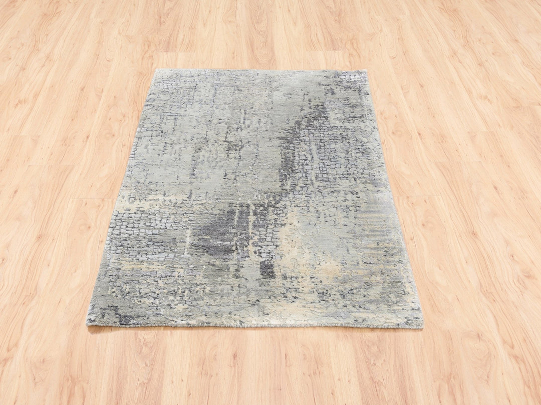 3'0" x 5'0" New Hand Knotted Grey Wool & Silk Rectangle Oriental Rug - MOA10262686