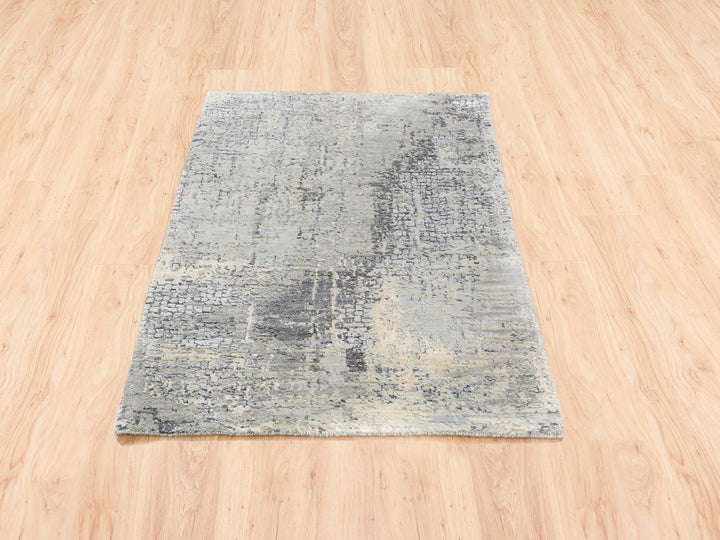 3'0" x 5'0" New Hand Knotted Grey Wool & Silk Rectangle Oriental Rug - MOA10262686