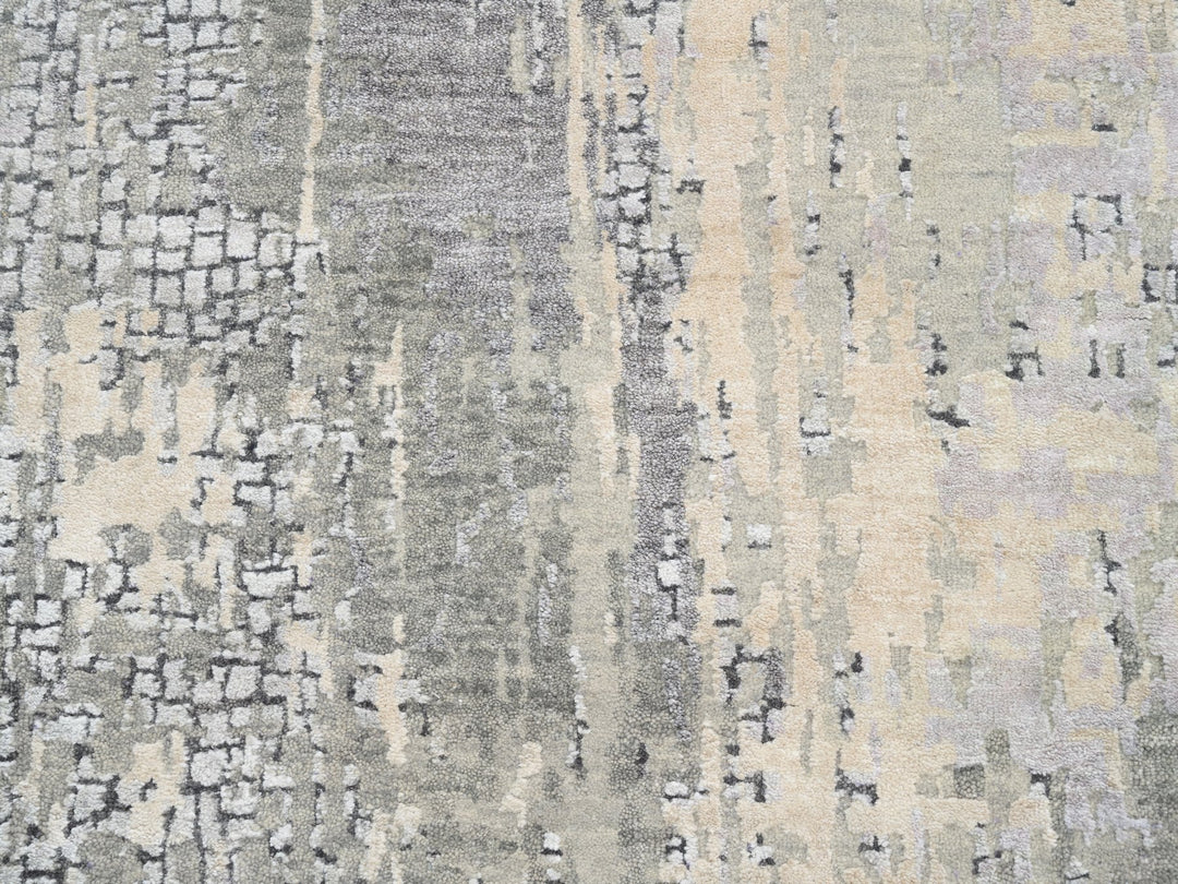 2'6" x 11'8" New Hand Knotted Grey Wool & Silk Runner Oriental Rug - MOA10262690