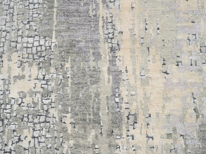 2'6" x 11'8" New Hand Knotted Grey Wool & Silk Runner Oriental Rug - MOA10262690