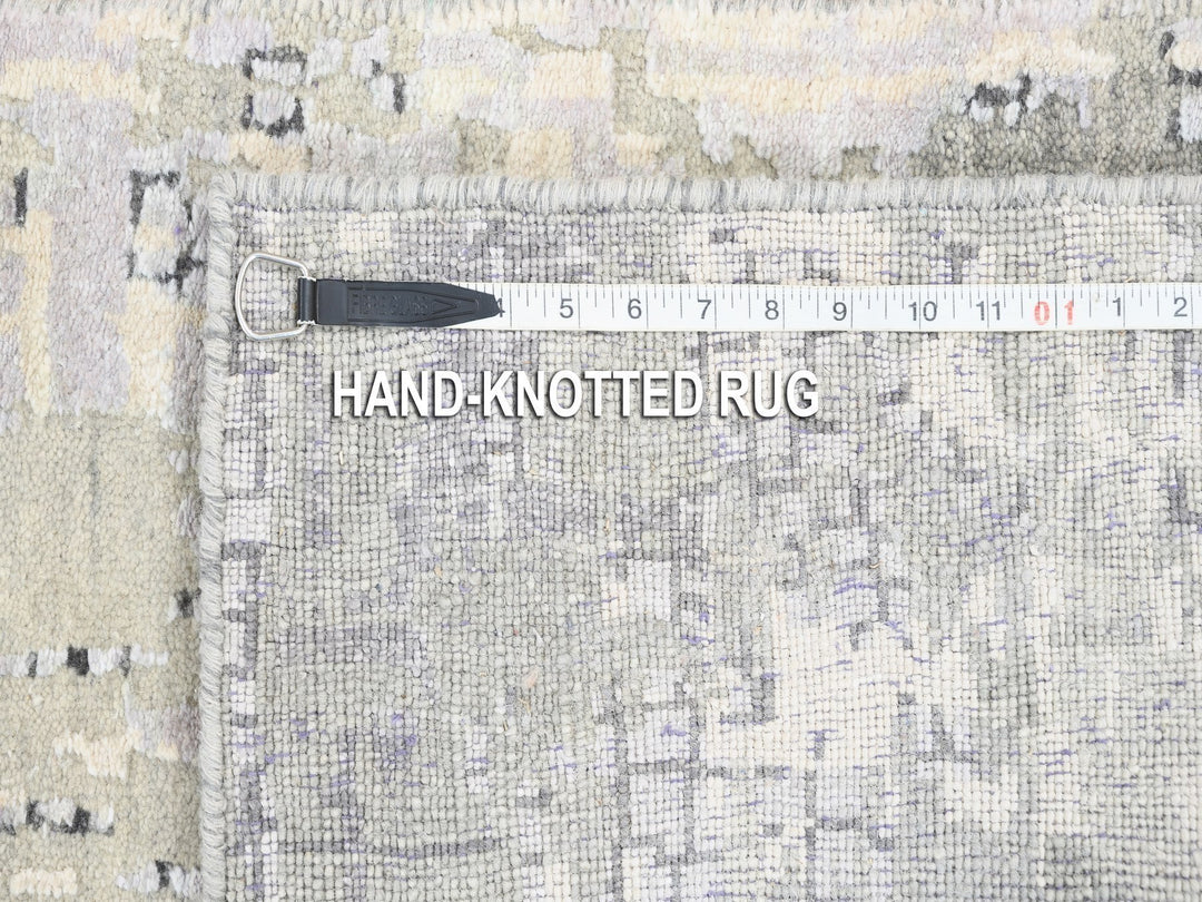 2'6" x 11'8" New Hand Knotted Grey Wool & Silk Runner Oriental Rug - MOA10262690