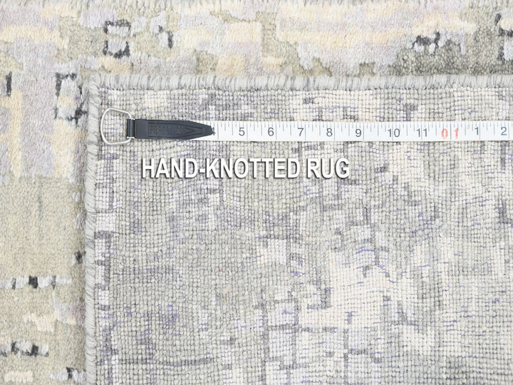2'6" x 11'8" New Hand Knotted Grey Wool & Silk Runner Oriental Rug - MOA10262690