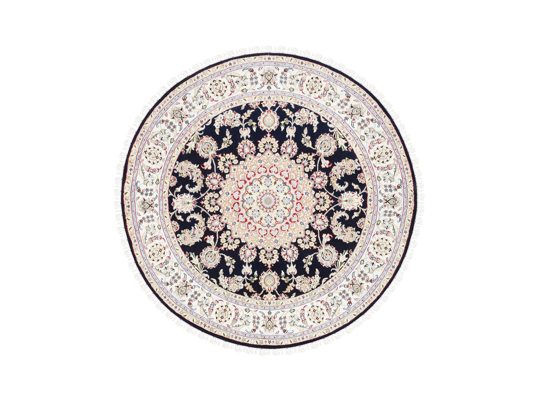 6'0" x 6'0" New Hand Knotted Blue Wool Round Oriental Rug - MOA10262771