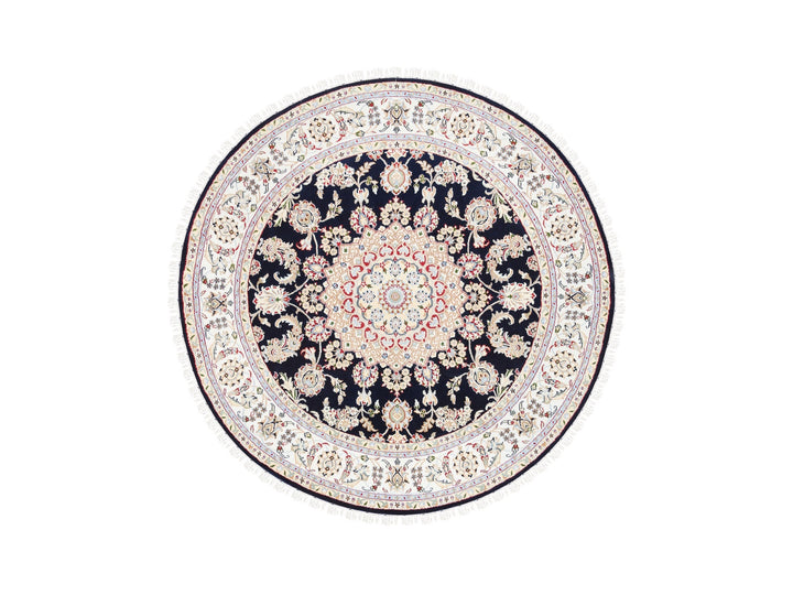 6'0" x 6'0" New Hand Knotted Blue Wool Round Oriental Rug - MOA10262771