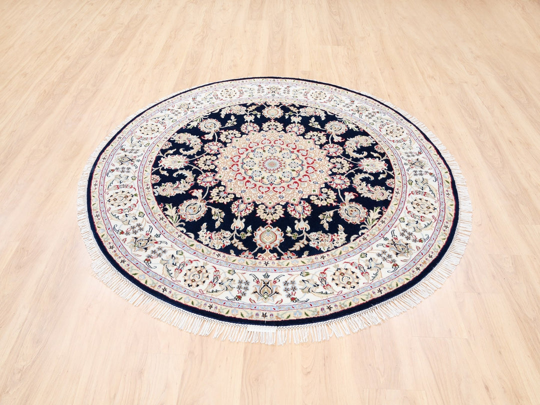 6'0" x 6'0" New Hand Knotted Blue Wool Round Oriental Rug - MOA10262771