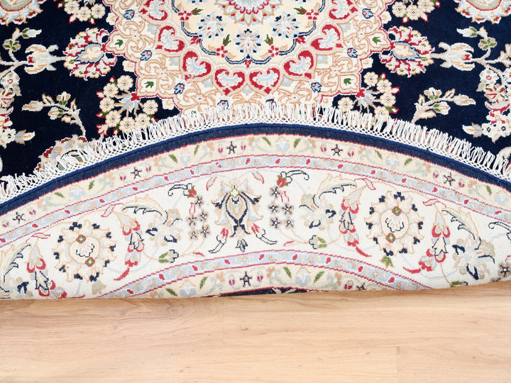 6'0" x 6'0" New Hand Knotted Blue Wool Round Oriental Rug - MOA10262771