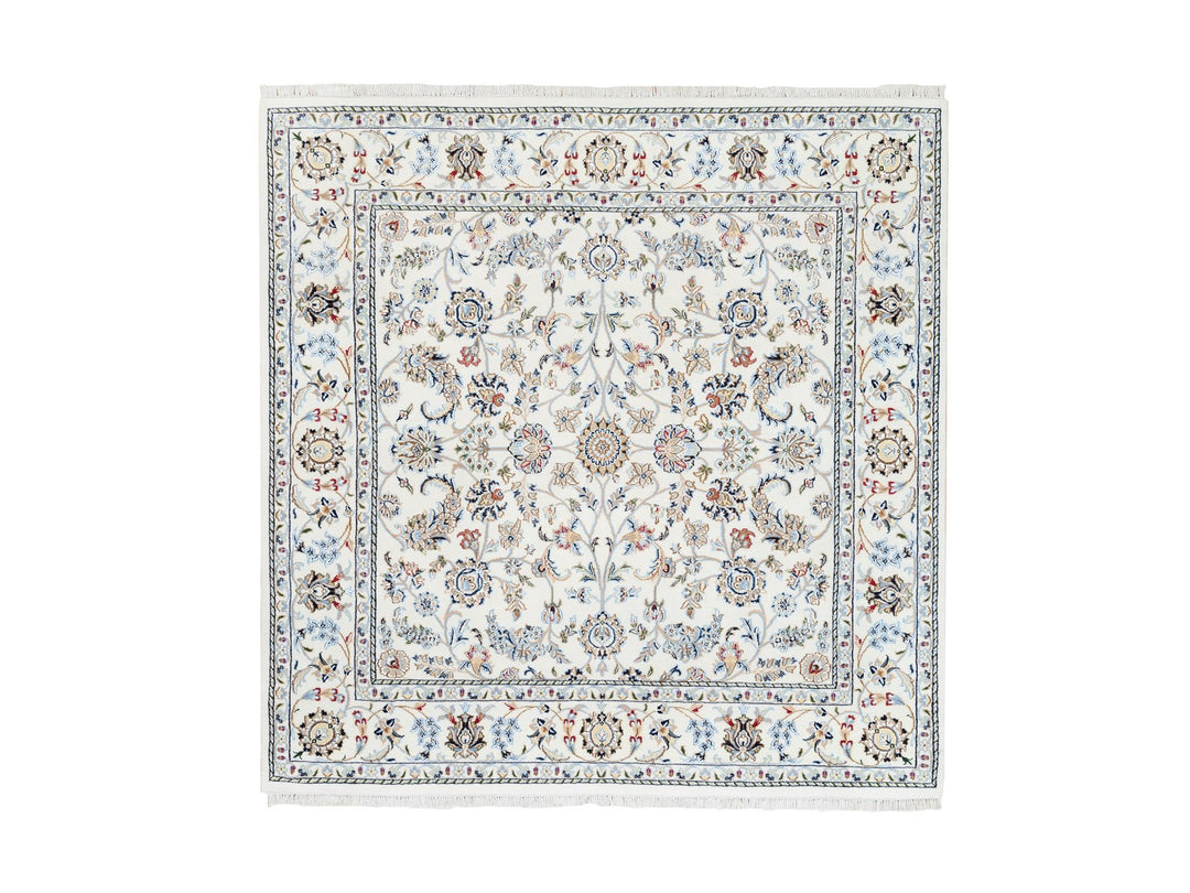 5'9" x 5'9" New Hand Knotted Ivory Wool Square Oriental Rug - MOA10262789