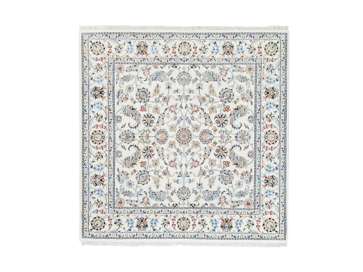 5'9" x 5'9" New Hand Knotted Ivory Wool Square Oriental Rug - MOA10262789