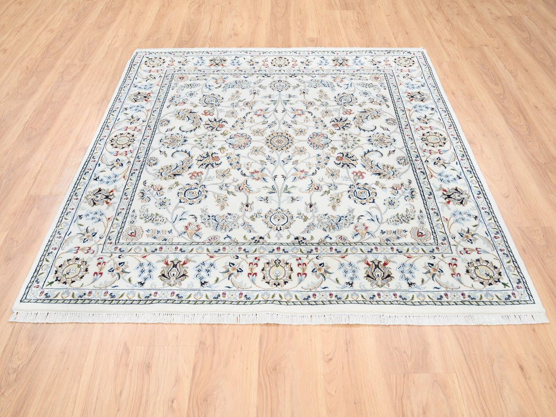 5'9" x 5'9" New Hand Knotted Ivory Wool Square Oriental Rug - MOA10262789