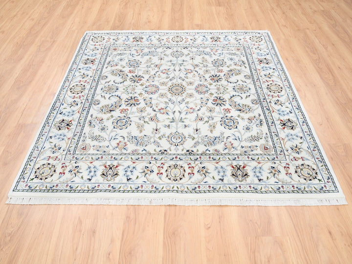 5'9" x 5'9" New Hand Knotted Ivory Wool Square Oriental Rug - MOA10262789