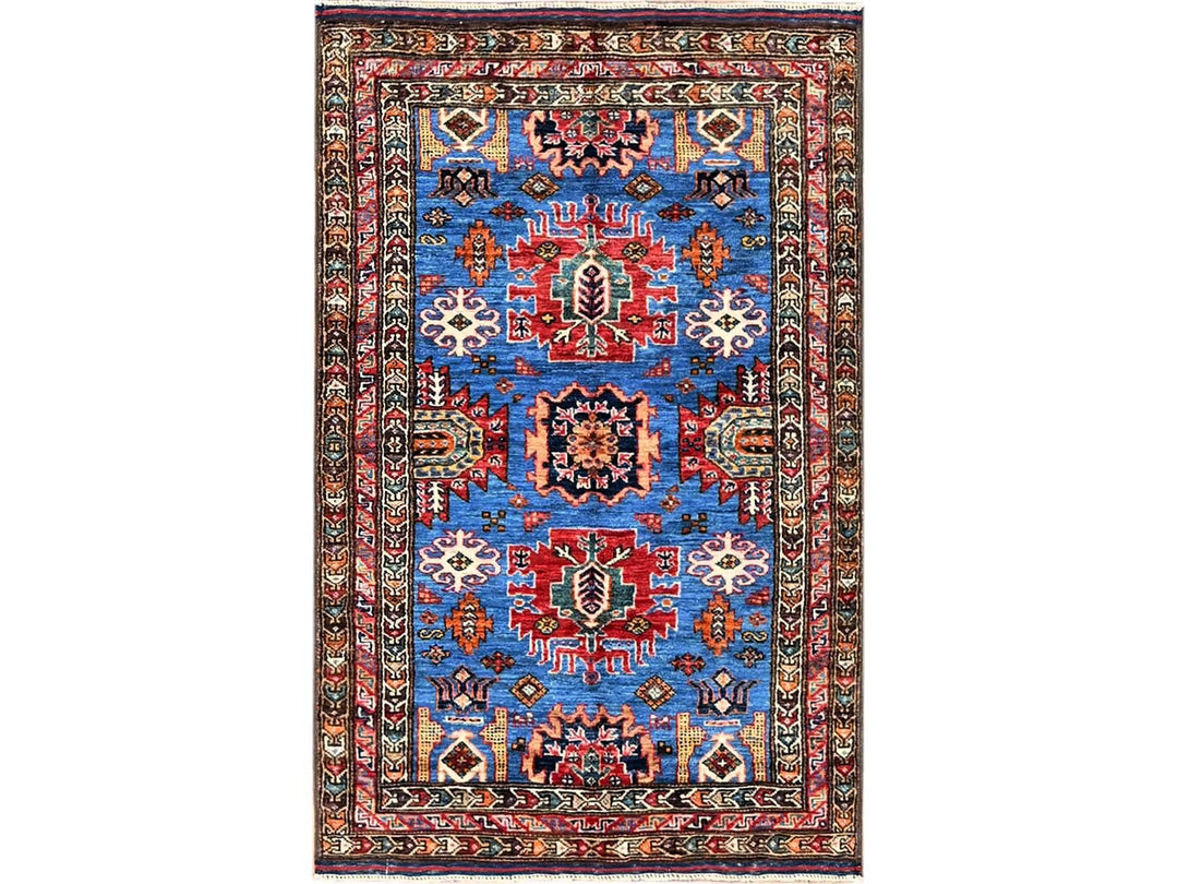 2'11" x 4'6" New Hand Knotted Blue Wool Rectangle Oriental Rug - MOA102627