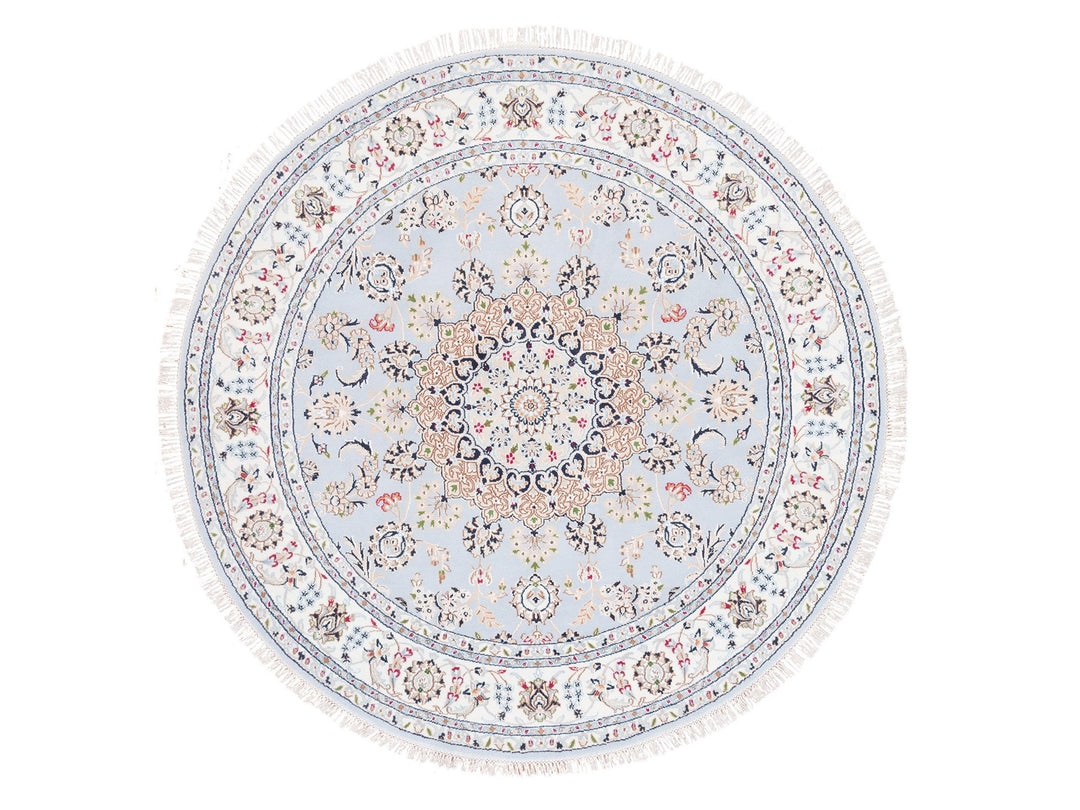 6'1" x 6'1" New Hand Knotted Blue Wool Round Oriental Rug - MOA10262814