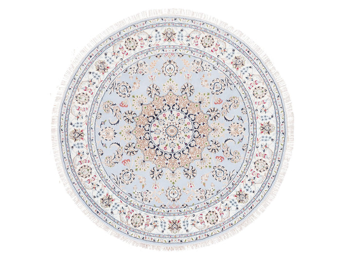 6'1" x 6'1" New Hand Knotted Blue Wool Round Oriental Rug - MOA10262814