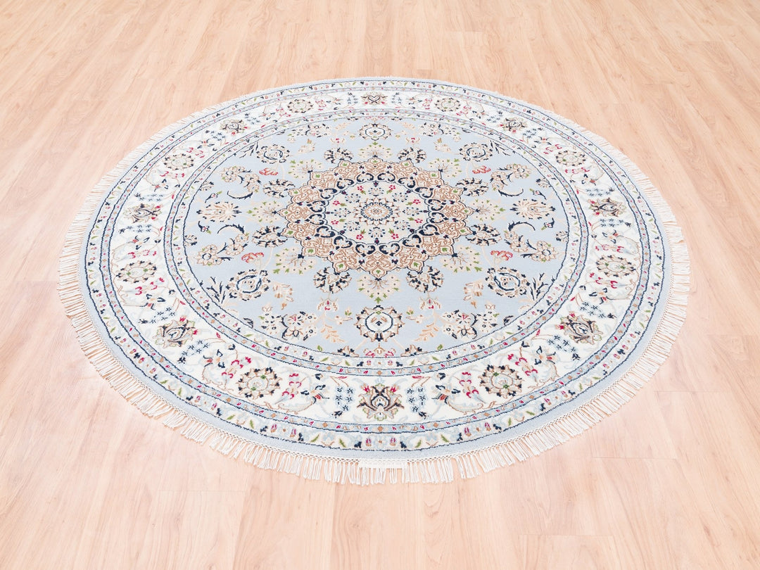 6'1" x 6'1" New Hand Knotted Blue Wool Round Oriental Rug - MOA10262814