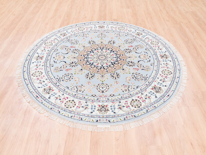 6'1" x 6'1" New Hand Knotted Blue Wool Round Oriental Rug - MOA10262814