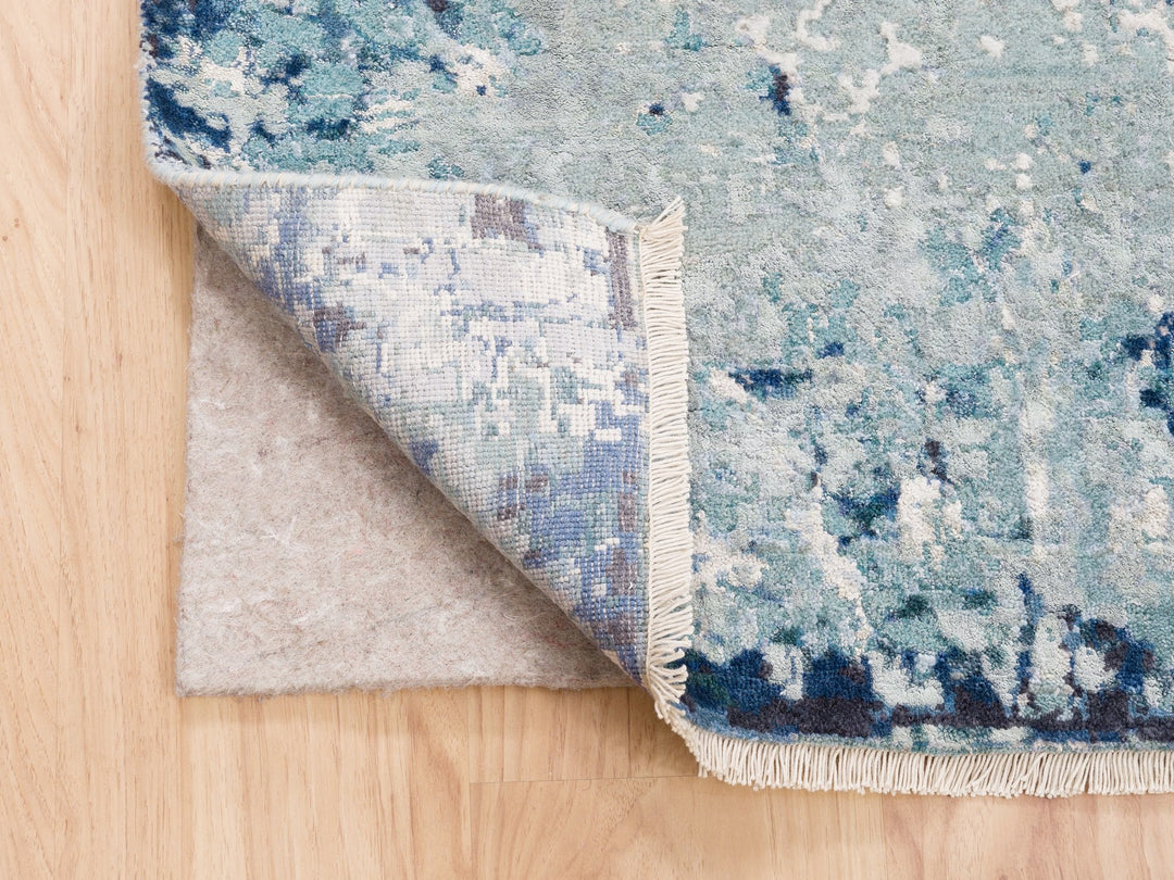 9'1" x 11'9" New Hand Knotted Blue Wool & Silk Rectangle Oriental Rug - MOA10262840