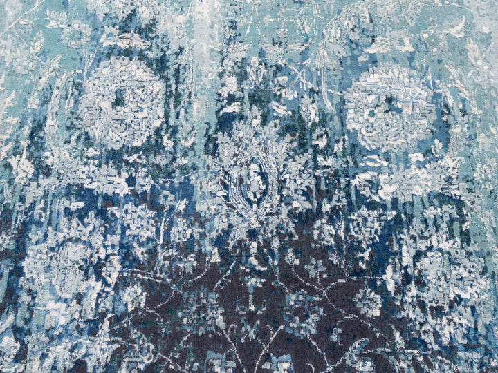 9'1" x 11'9" New Hand Knotted Blue Wool & Silk Rectangle Oriental Rug - MOA10262840