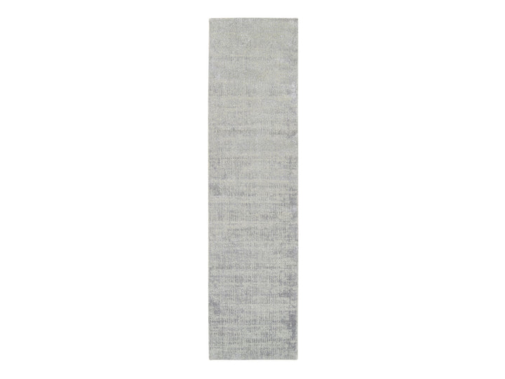 2'7" x 10'0" New Hand Loomed Grey Wool & Art Silk Runner Oriental Rug - MOA10262847