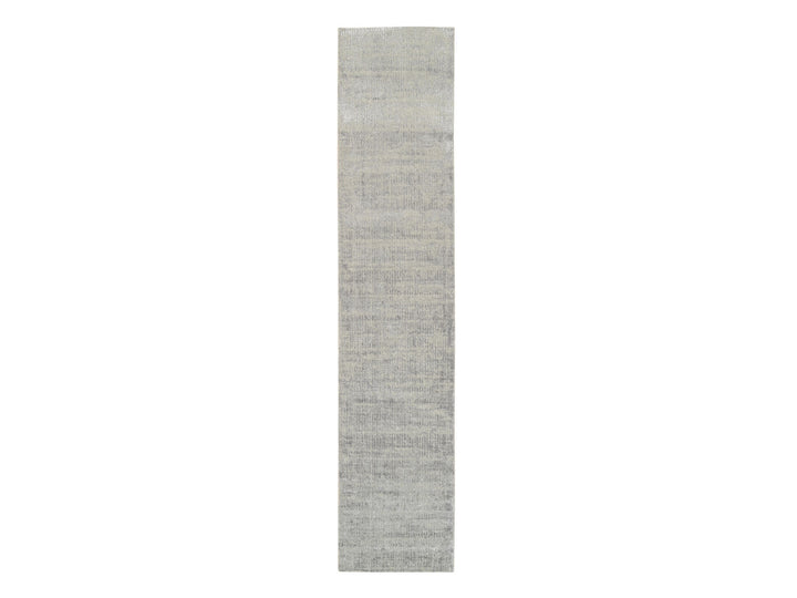 2'6" x 12'1" New Hand Loomed Grey Wool & Art Silk Runner Oriental Rug - MOA10262853