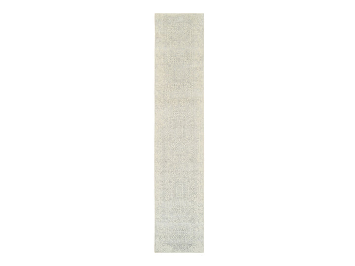 2'6" x 12'0" New Hand Loomed Beige Wool & Art Silk Runner Oriental Rug - MOA10262855