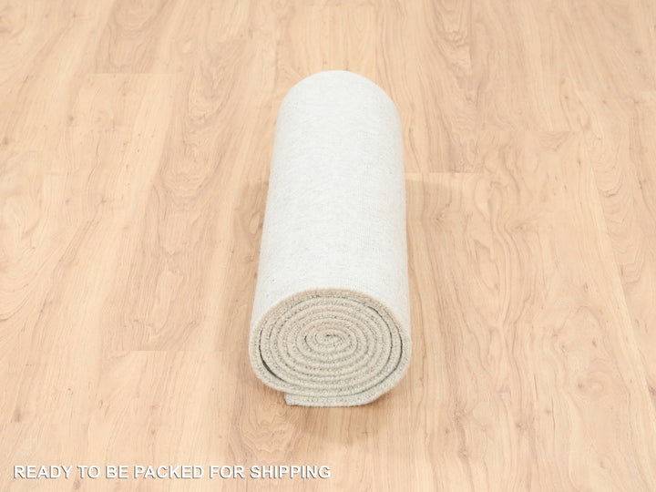 2'6" x 10'1" New Hand Loomed Beige Wool & Silk Runner Oriental Rug - MOA10262856