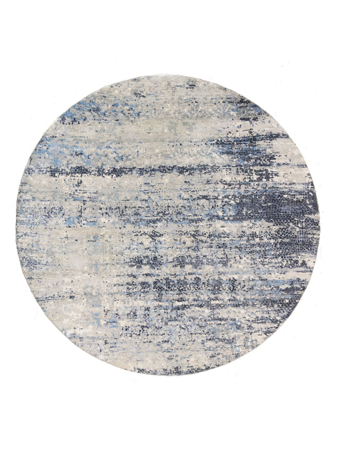 9'10" x 10'0" New Hand Knotted Blue Wool & Silk Round Oriental Rug - MOA10262871