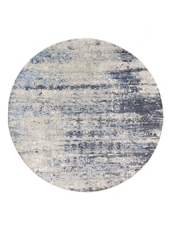 9'10" x 10'0" New Hand Knotted Blue Wool & Silk Round Oriental Rug - MOA10262871