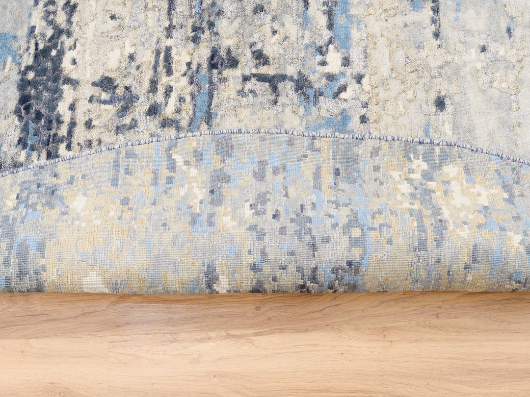 9'10" x 10'0" New Hand Knotted Blue Wool & Silk Round Oriental Rug - MOA10262871