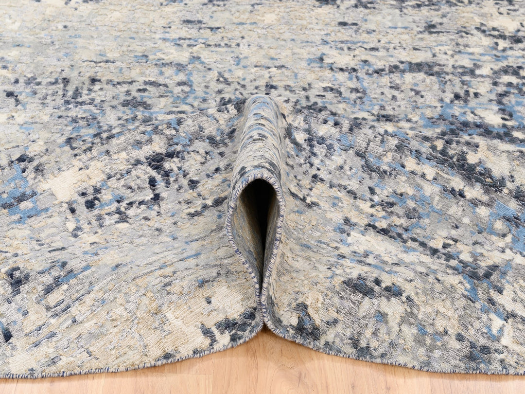 9'10" x 10'0" New Hand Knotted Blue Wool & Silk Round Oriental Rug - MOA10262871