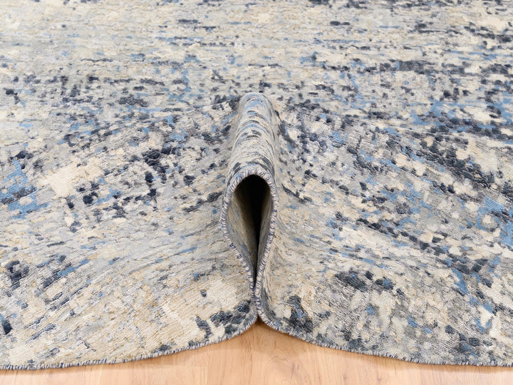 9'10" x 10'0" New Hand Knotted Blue Wool & Silk Round Oriental Rug - MOA10262871
