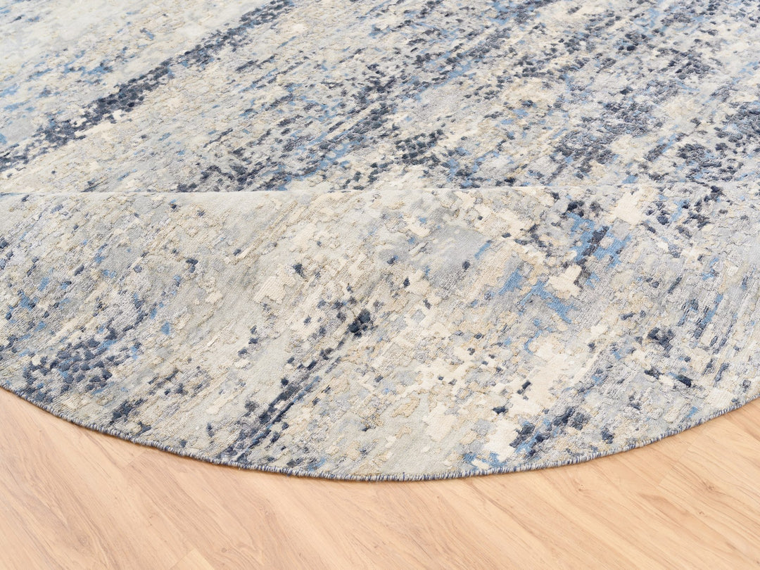 9'10" x 10'0" New Hand Knotted Blue Wool & Silk Round Oriental Rug - MOA10262871