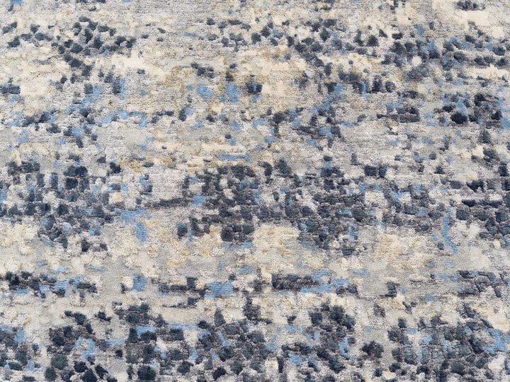 9'10" x 10'0" New Hand Knotted Blue Wool & Silk Round Oriental Rug - MOA10262871