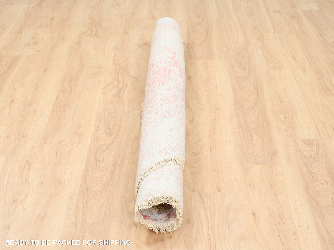 5'10" x 6'0" New Hand Knotted Pink Wool & Pure Silk Round Oriental Rug - MOA10262875