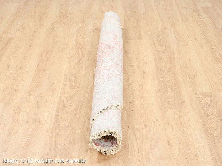 5'10" x 6'0" New Hand Knotted Pink Wool & Pure Silk Round Oriental Rug - MOA10262875