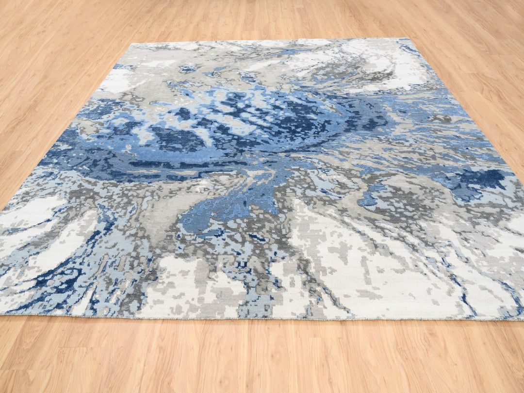 10'0" x 10'1" New Hand Knotted Blue Wool & Silk Square Oriental Rug - MOA10262878