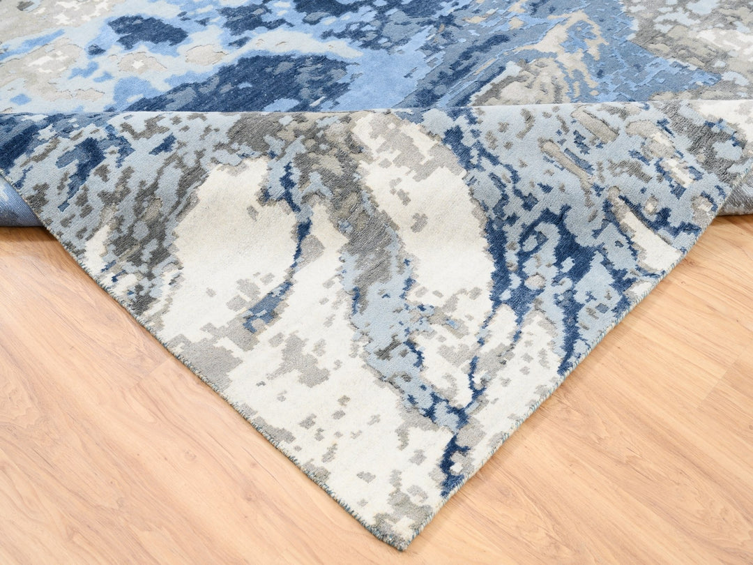 10'0" x 10'1" New Hand Knotted Blue Wool & Silk Square Oriental Rug - MOA10262878