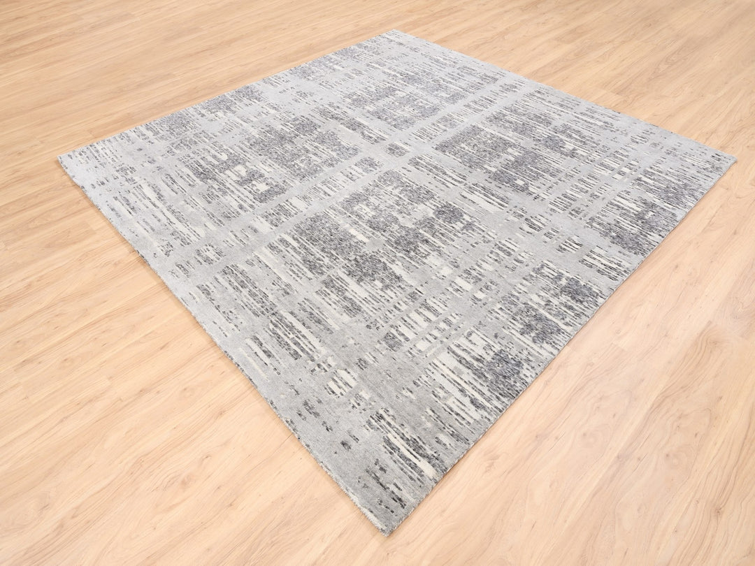 8'0" x 8'0" New Hand Knotted Grey Wool Square Oriental Rug - MOA10262892