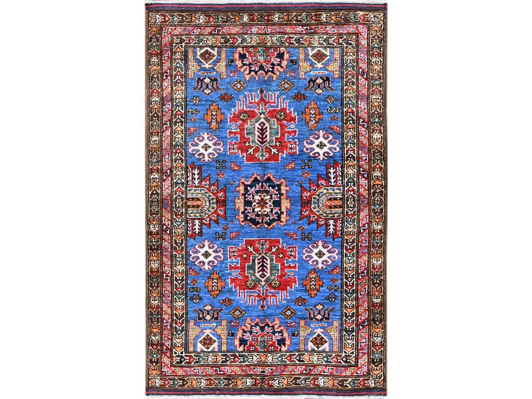 2'10" x 4'6" New Hand Knotted Blue Wool Rectangle Oriental Rug - MOA102628